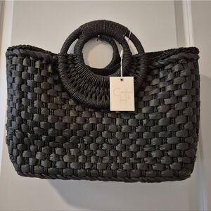 Caroline Hill Black Woven Straw Bag NWT